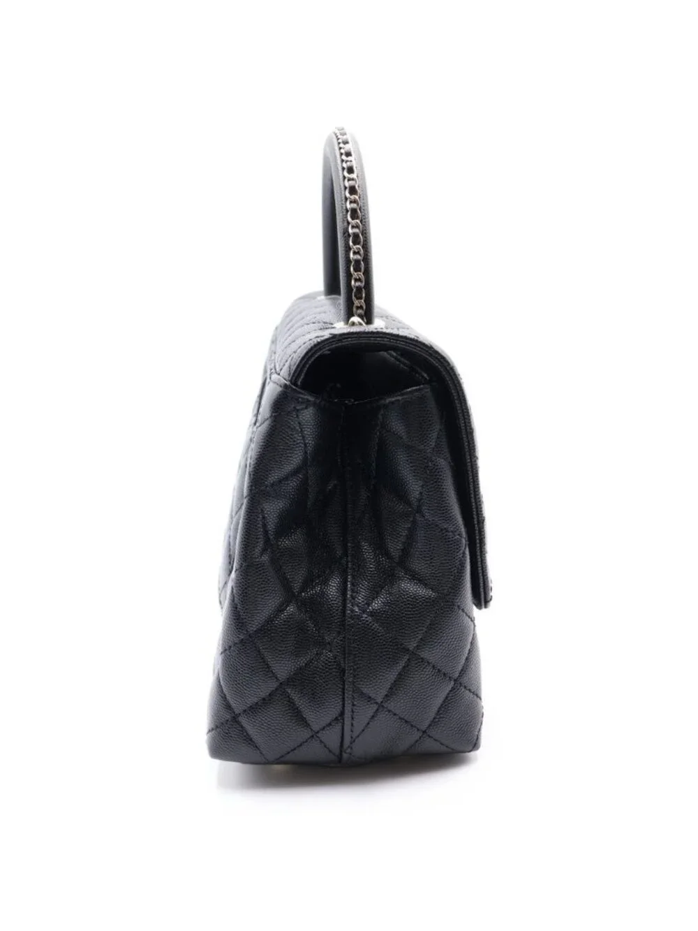 Chanel Coco Handle Turnlock 2-Way Chain Shoulder Bag Black Caviar Leather Gold